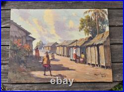 Jean Rambinintsoa (1899-1986) Village Anime Tableau Malgache Madagascar HST