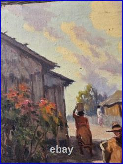 Jean Rambinintsoa (1899-1986) Village Anime Tableau Malgache Madagascar HST