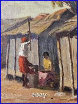 Jean Rambinintsoa (1899-1986) Village Anime Tableau Malgache Madagascar HST
