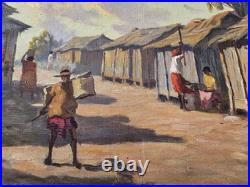 Jean Rambinintsoa (1899-1986) Village Anime Tableau Malgache Madagascar HST