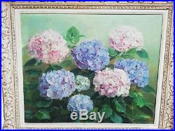 Jean VERDIER (1901-1969) Huile sur toile tableau fleurs hortensia encadré signé