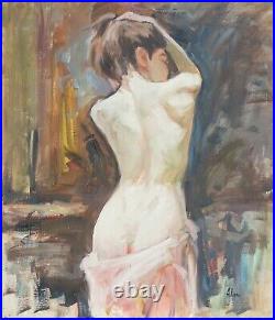 Jeune Femme Nue -huile/ toile 50x60-signée Alan-Oil painting nude woman