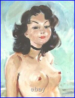Jeune Femme Nue sur le sofa huile sur toile 45 X 55- Oil painting nude woman