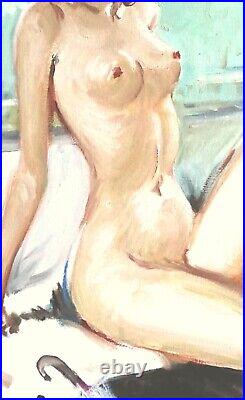 Jeune Femme Nue sur le sofa huile sur toile 45 X 55- Oil painting nude woman
