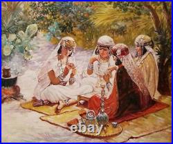 Joueuses de cartes arabes orientaliste tableau originale peinture huile sur toil