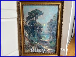 Jules IZIER 1932 Huile sur toile Voiliers en bord de mer 80x54,5 cadre d'époque