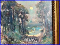 Jules IZIER 1932 Huile sur toile Voiliers en bord de mer 80x54,5 cadre d'époque
