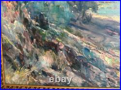 Jules IZIER 1932 Huile sur toile Voiliers en bord de mer 80x54,5 cadre d'époque