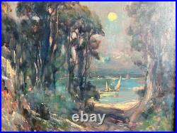 Jules IZIER 1932 Huile sur toile Voiliers en bord de mer 80x54,5 cadre d'époque