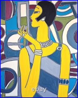 KLEYMAN Tableau 81x65 Côte AKOUN Elégante au fume cigarettes Direct Artiste
