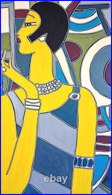 KLEYMAN Tableau 81x65 Côte AKOUN Elégante au fume cigarettes Direct Artiste