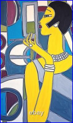 KLEYMAN Tableau 81x65 Côte AKOUN Elégante au fume cigarettes Direct Artiste