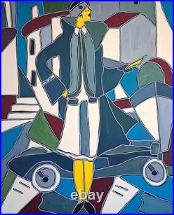 KLEYMAN Tableau Art Déco Côté 73x60 Demoiselle à l'Automobile Direct Artiste