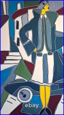 KLEYMAN Tableau Art Déco Côté 73x60 Demoiselle à l'Automobile Direct Artiste