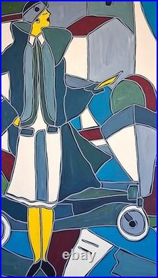 KLEYMAN Tableau Art Déco Côté 73x60 Demoiselle à l'Automobile Direct Artiste