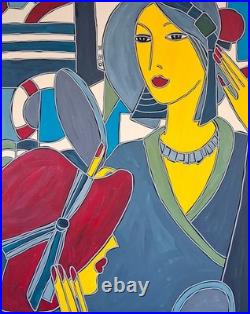 KLEYMAN Tableau XXL AKOUN 81x65 Demoiselles devant le Miroir Direct Artiste