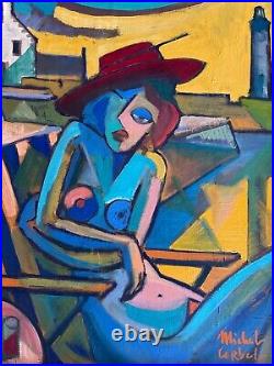 La Femme Au Chapeau / Huile Sur Toile Signée Michel Corbel