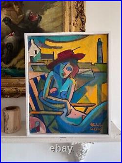 La Femme Au Chapeau / Huile Sur Toile Signée Michel Corbel