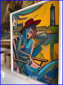 La Femme Au Chapeau / Huile Sur Toile Signée Michel Corbel