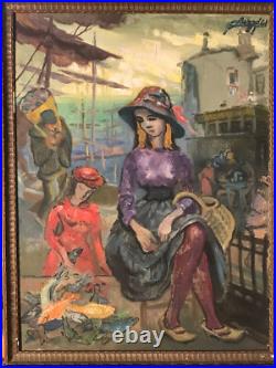 La Marchande de poissons Huile sur Toile 61X46cm 12P Signée Auguste Clergé 1961