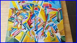 La course de chevaux, Huile sur toile monogrammée FP