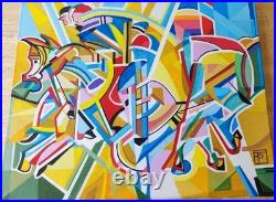 La course de chevaux, Huile sur toile monogrammée FP