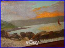 Lazar Meyer école de Paris peinture HST belle marine coucher de soleil daté 1915