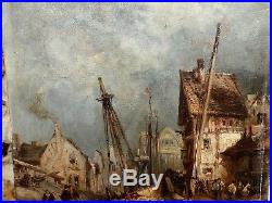 Le Port à Marée Basse Belle Peinture HST vers 1840 Cadre