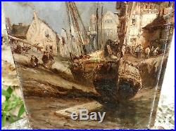 Le Port à Marée Basse Belle Peinture HST vers 1840 Cadre