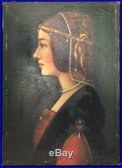 Leonardo da Vinci Béatrice d'Este peinture sur toile Copie XXe Sforza Milano