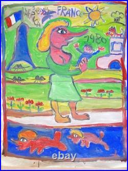 Les trois Jaber peinture 1980 sur toile 100 cm / 80 cm