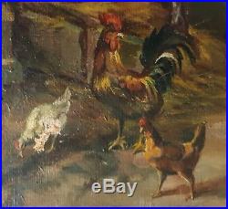 Louis PIVOT (XIXème XXème) tableau huile sur toile scène de ferme bovins poules