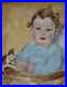 Lumineux Tableau Impressionniste 1933. Portrait D’enfant A La Peluche. Signé