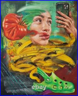 Lysiane D. COSTE Tableau acrylique sur toile, painting Figuration 50/61cm