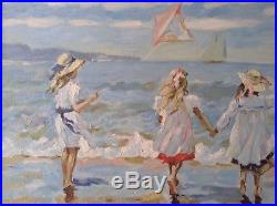 MAKAROV Alexei Impressionnisme Russe Marine Fillettes au Cerf-volant Huile Toile