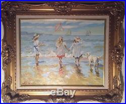 MAKAROV Alexei Impressionnisme Russe Marine Fillettes au Cerf-volant Huile Toile