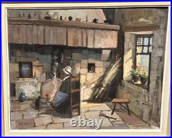 MARCEL BOUDOU. Intérieur Rustique. Peinture huile sur toile signé
