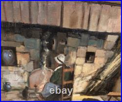 MARCEL BOUDOU. Intérieur Rustique. Peinture huile sur toile signé