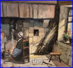 MARCEL BOUDOU. Intérieur Rustique. Peinture huile sur toile signé