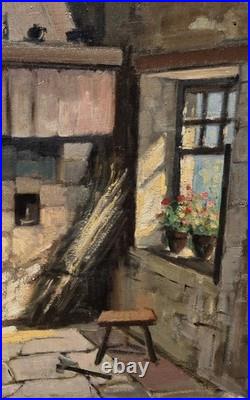 MARCEL BOUDOU. Intérieur Rustique. Peinture huile sur toile signé