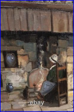 MARCEL BOUDOU. Intérieur Rustique. Peinture huile sur toile signé