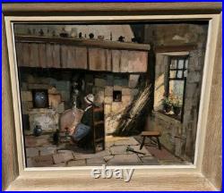 MARCEL BOUDOU. Intérieur Rustique. Peinture huile sur toile signé