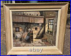 MARCEL BOUDOU. Intérieur Rustique. Peinture huile sur toile signé