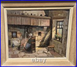 MARCEL BOUDOU. Intérieur Rustique. Peinture huile sur toile signé