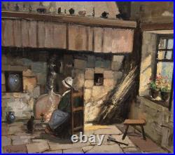 MARCEL BOUDOU. Intérieur Rustique. Peinture huile sur toile signé