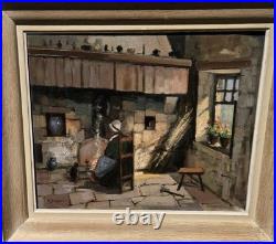 MARCEL BOUDOU. Intérieur Rustique. Peinture huile sur toile signé