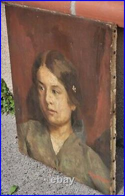 MONCASSIN. Portrait. Peinture huile sur toile. A Restaurer