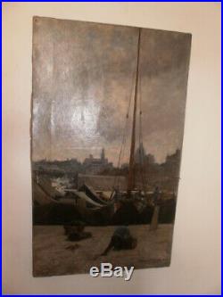 MONTENARD Frédéric Tableau peinture à l'huile Bord de La Seine PARIS signé 1877
