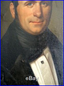 Magnifique Peinture À Restaurer Portrait D'homme Élégant Datant De 1840