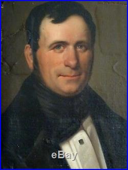 Magnifique Peinture À Restaurer Portrait D'homme Élégant Datant De 1840